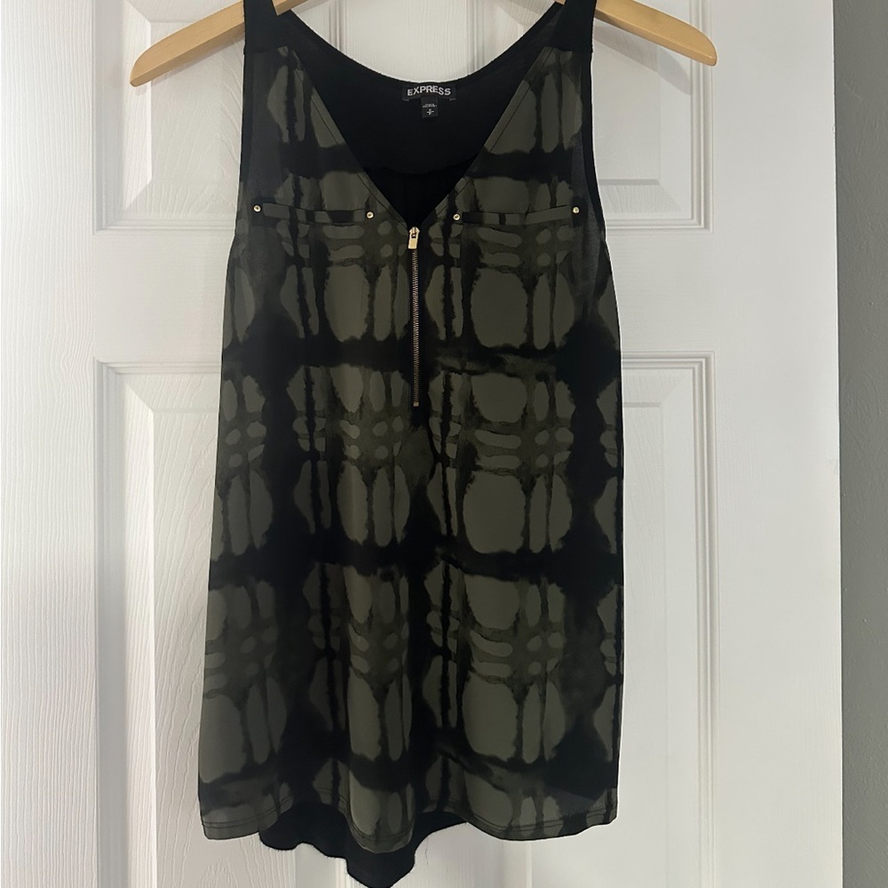 Express Women's Black and Green Top